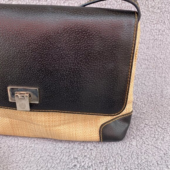 Liz Claiborne Black Tan Woven Wicker Straw Bag Shoulder Purse - Picture 3 of 15